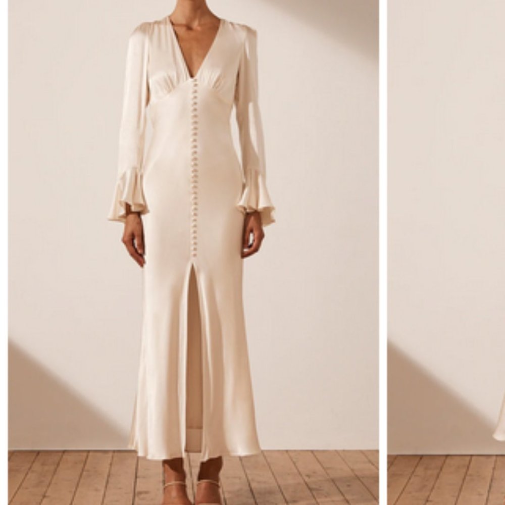 Shona Joy LA LUNE FRILL CUFF BIAS MIDI DRESS - CREAM